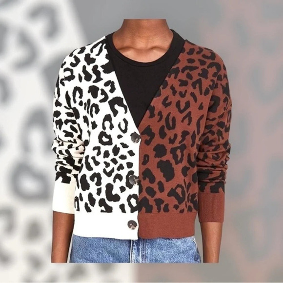 525 Womens Mixed Leopard Cardigan Sweater Size M - Picture 1 of 11